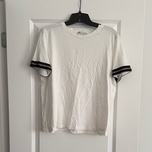 Zara White Tee with Black Sleeve Details